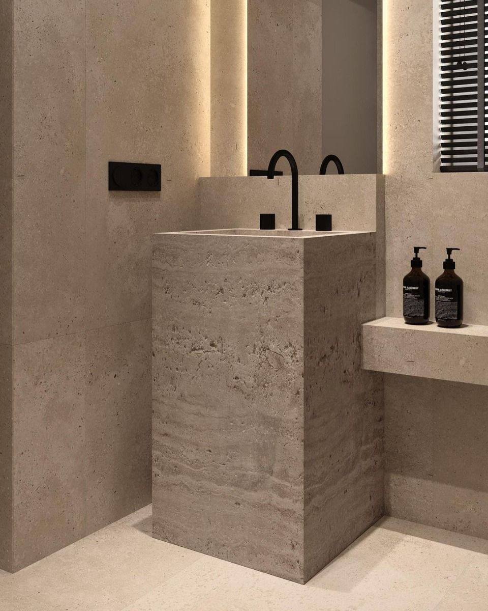Lavabo en céramique effet travertin