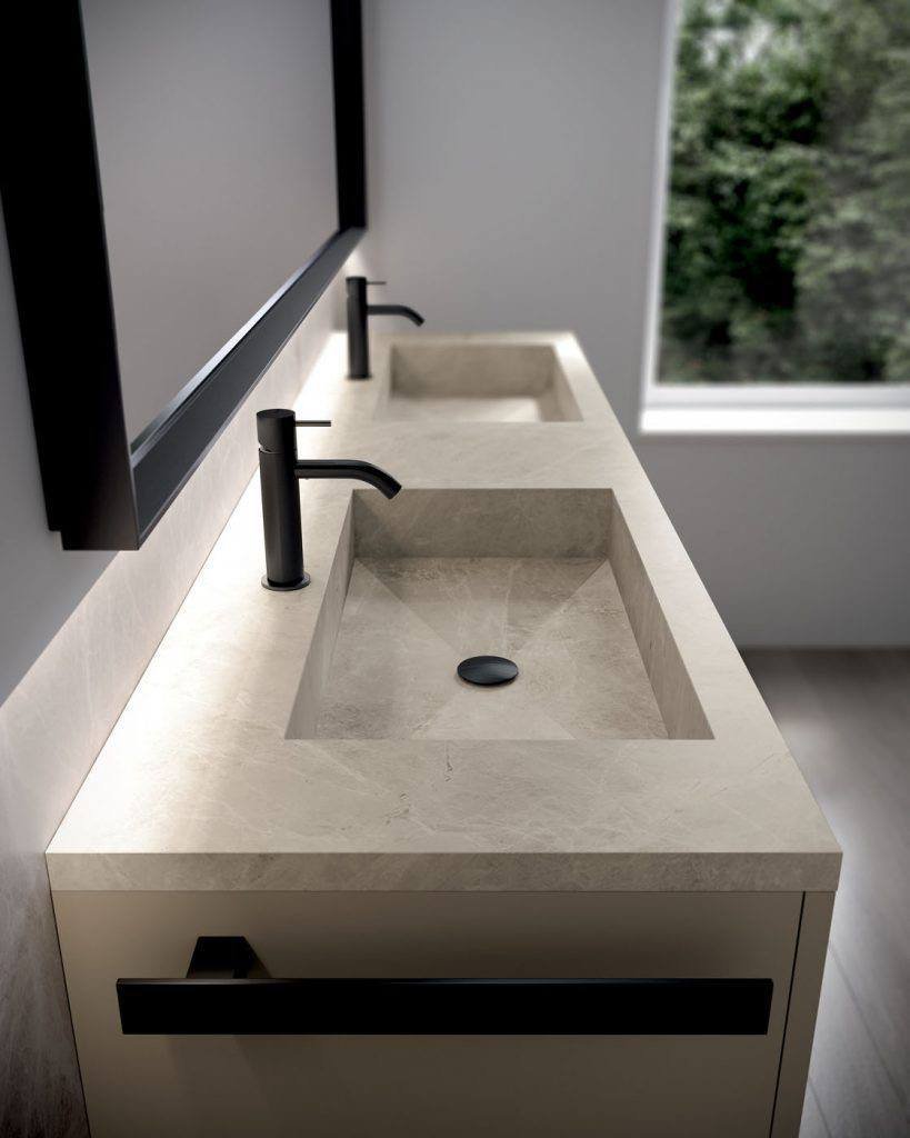 Lavabo en céramique effet travertin