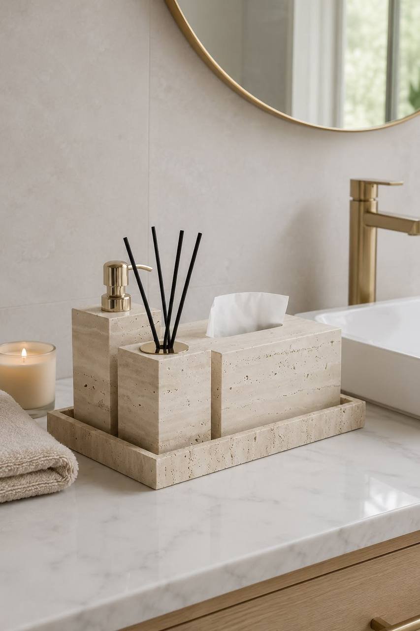 Accessoires de salle de bain en marbre