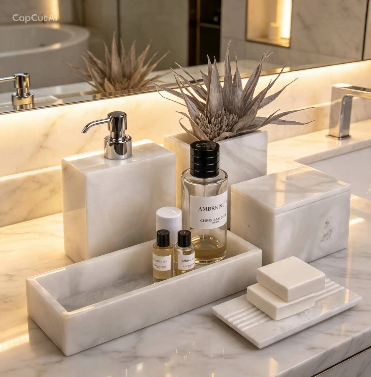 Accessoires de salle de bain en marbre
